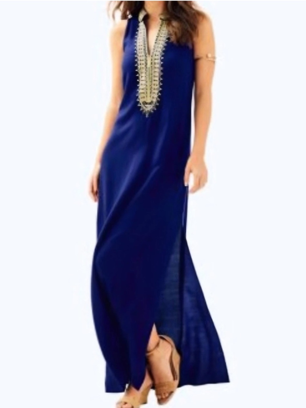 Lilly Pulitzer Jane Maxi Dress, Navy Gold Embroidered, NWT, size 2, nautical